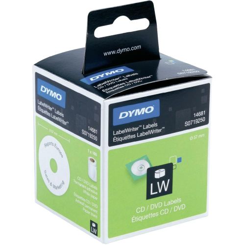Этикетки DYMO для CD/DVD, белые, бумажные,стойкие, диаметр 57 мм., 160 этикеток (S0719250/14681)