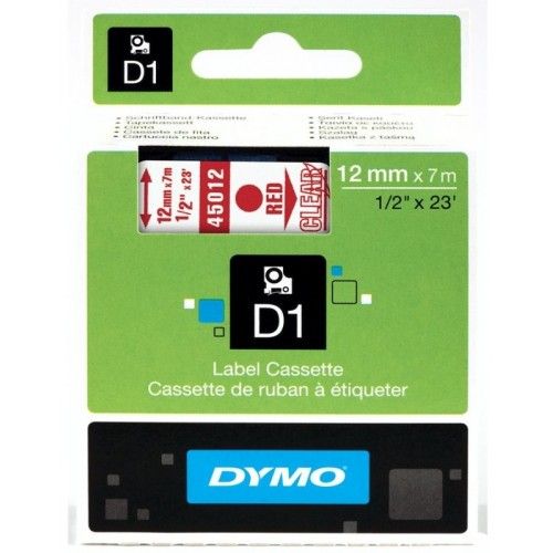 Лента DYMO  пластиковая, системы D1, 12 мм х 7 м, красный шрифт, прозрачная лента (S0720520/45012)