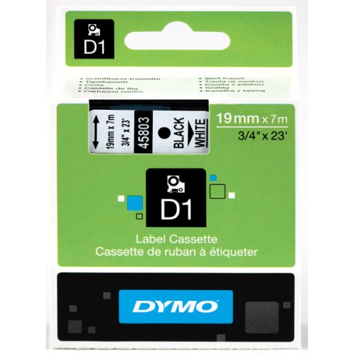 Лента DYMO системы D1, 19 мм х 7 м, пластиковые, черный шрифт, белая лента (S0720830/45803)